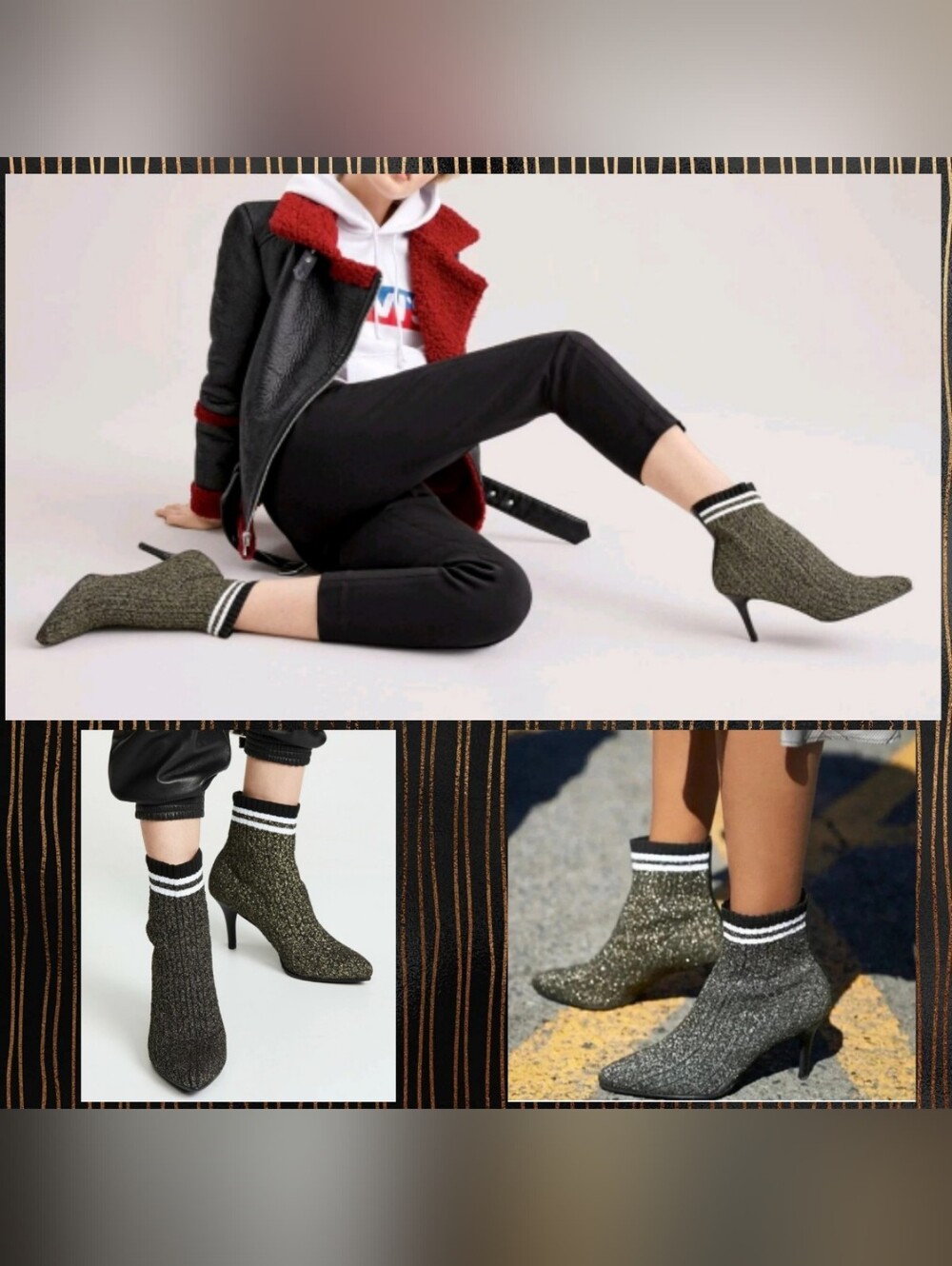 Stuart Weitzman Blk/Multi Golsac Shimmery Metallic Knit Sock Ankle Booties 11M - Picture 2 of 12